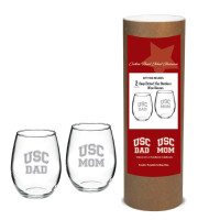 USC Trojans Campus Crystal Arch Mom Dad Stemless Wine Glass Set